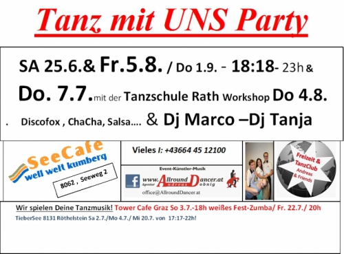 Seecafe TmU  Sa 25.6. neu A4 Tieber Seecafe Kumberg mit Dj Marco DO 7.7. TS RATH Fr. 5.8.DO 4.8. _1.9. von 1818 bis 23h